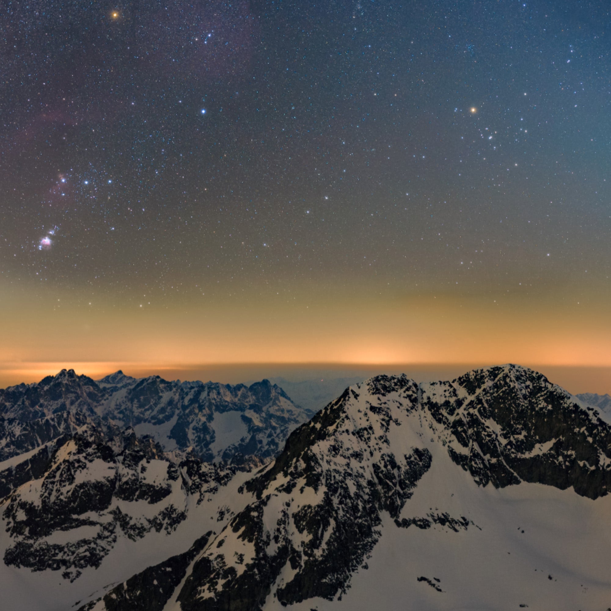 Orion over Tatra Mountains from Lomnický Peak