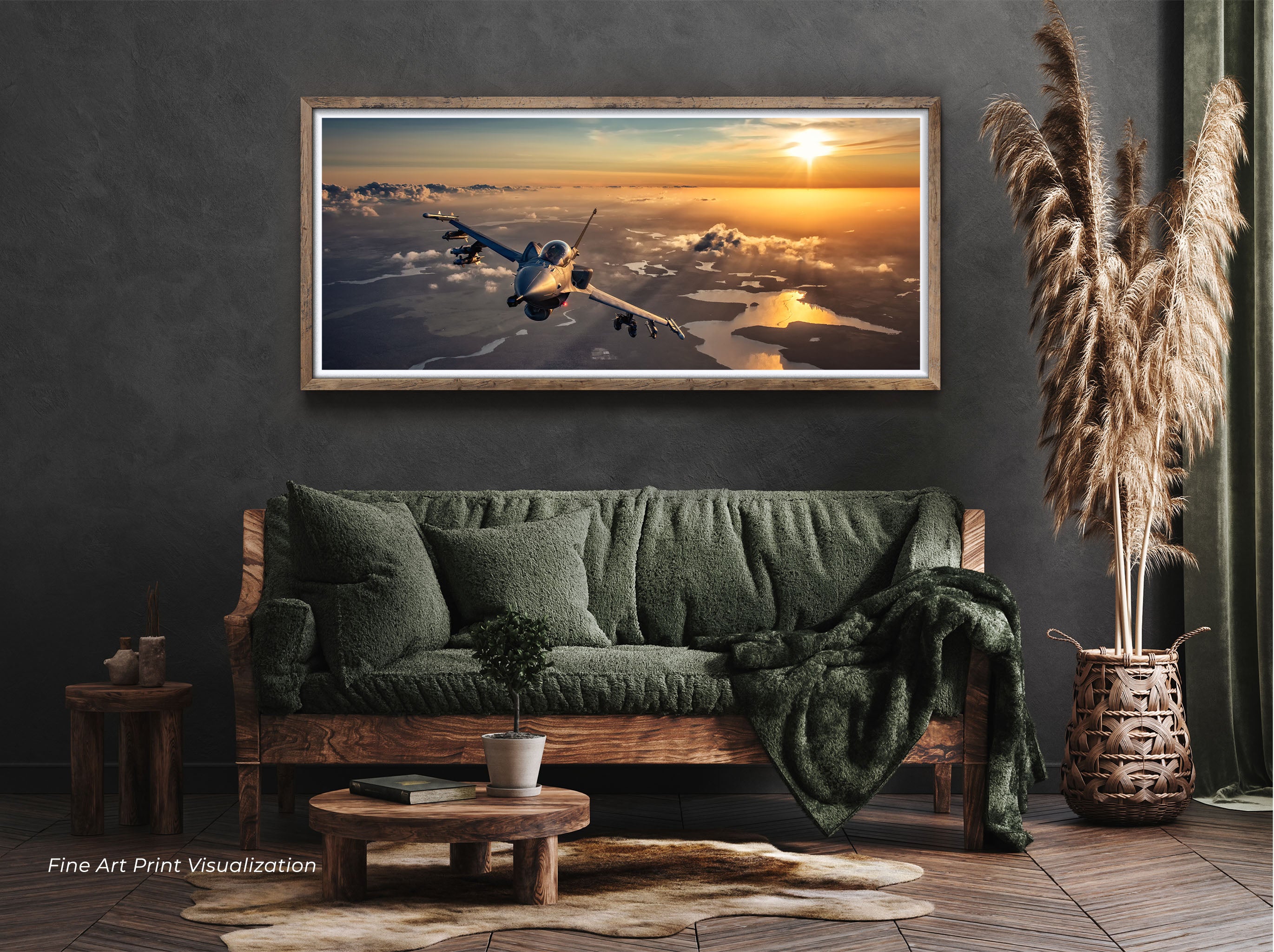 F-16 na tle zachodzącego Słońca - panorama